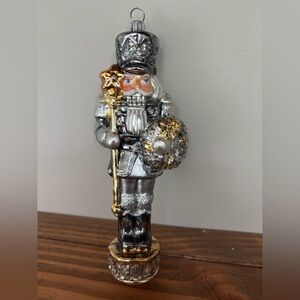 Silver sparkle nutcracker ornament